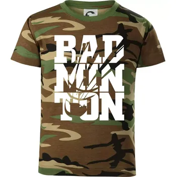 Chlapecké oblečení Badminton nápis - Dětské maskáčové triko - 104-110cm / 3-4 roky ( Hnědý maskáč )