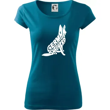 Dámské tričko Německý ovčák sedící napis - Dámské triko Pure - M ( Petrolejová )