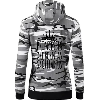 Dámská mikina Princesses are born as Sagittarius - Střelec - Dámská mikina trendy zipper s kapucí - XS ( Šedý maskáč )