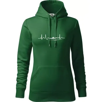 Dámská mikina Ekg kluzák a letadlo - Mikina dámská Cape s kapucí - XL ( Lahvově zelená )
