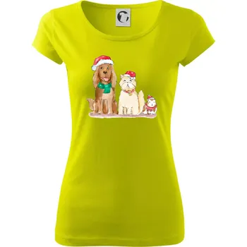 Dámské tričko Veselé vánoce - pes, křeček a kočka - Dámské triko Pure - L ( Limetková )