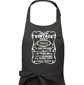 Kuchyňská zástěra Vintage Etiketa - 1964 - Pánská zástěra na vaření - Univerzální velikost ( Dřevěné uhlí )