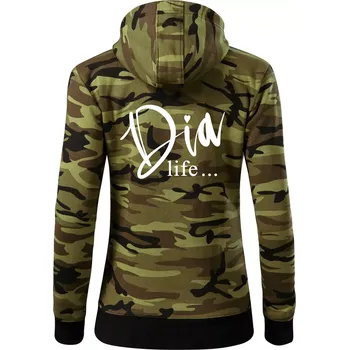 Dámská mikina D I A Life - Dámská mikina trendy zipper s kapucí - S ( Zelený maskáč )
