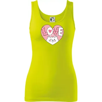 Dámské tričko Kočka love - růžové srdce - Dámské tílko - XL ( Limetková )