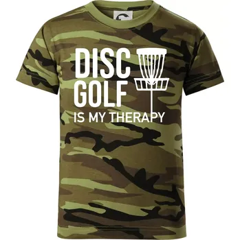 Chlapecké tričko Disc golf is my therapy - Dětské maskáčové triko - 104-110cm / 3-4 roky ( Zelený maskáč )