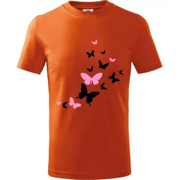 Motýli růžovo černí - Tričko dětské bavlněné - 122 cm/6 let ( Oranžová )