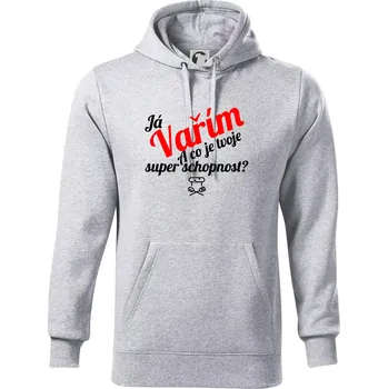 Pánská mikina Já vařím - tvoje superschopnost? šikmý nápis - Mikina pánská Cape s kapucí - 4XL ( Světlešedý Melír )