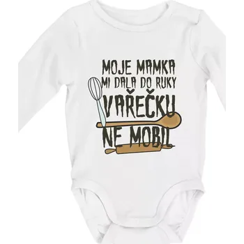Kojenecký body Moje mamka mi dala do ruky vařečku - Body kojenecké s dlouhým rukávem - Dlouhý r. do 3 měs ( Bílá )