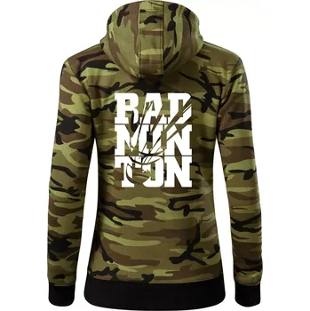 Dámská mikina Badminton nápis - Dámská mikina trendy zipper s kapucí - XL ( Zelený maskáč )