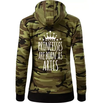 Dámská mikina Princesses are born as Aries - Beran - Dámská mikina trendy zipper s kapucí - M ( Zelený maskáč )