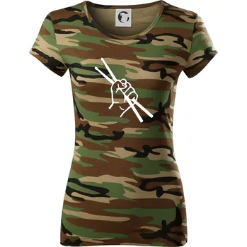 Dámské tričko Paličky ruka - Dámské maskáčové triko - XS ( Hnědý maskáč )