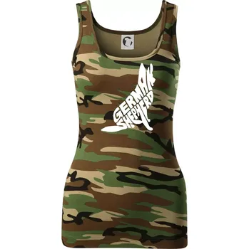 Německý ovčák sedící napis - Dámské Maskáčové tílko - 2XL ( Hnědý maskáč )