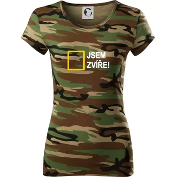 Dámské tričko Jsem zvíře obdelník - Dámské maskáčové triko - XS ( Hnědý maskáč )