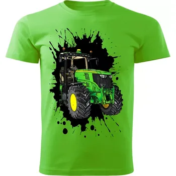 Pánské tričko Pánské tričko s traktorem John Deere 6210R zelené M (tričko s traktorem)