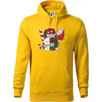 Pánská mikina Vánoce, víno a sněhulák - Mikina pánská Cape s kapucí - 2XL ( Žlutá )