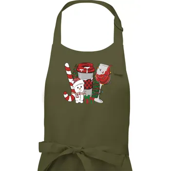 Kuchyňská zástěra Vánoce, víno a sněhulák - Dámská zástěra na vaření - Univerzální velikost ( Khaki )