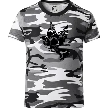 Chlapecké tričko Ptáček vzorovaný - Dětské maskáčové triko - 104-110cm / 3-4 roky ( Šedý maskáč )