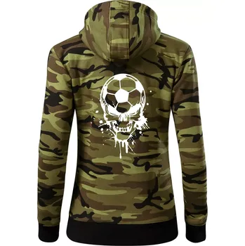 Dámská mikina Fotbal lebka splash - Dámská mikina trendy zipper s kapucí - L ( Zelený maskáč )