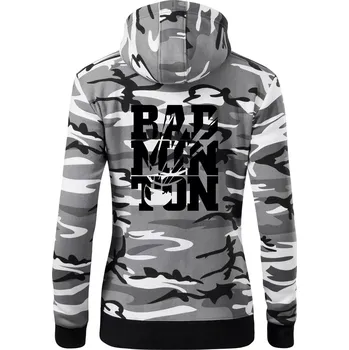 Dámská mikina Badminton nápis - Dámská mikina trendy zipper s kapucí - S ( Šedý maskáč )