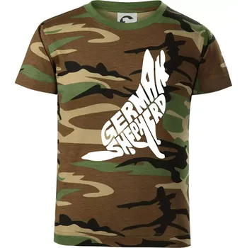 Německý ovčák sedící napis - Dětské maskáčové triko - 134 cm/8 let ( Hnědý maskáč )