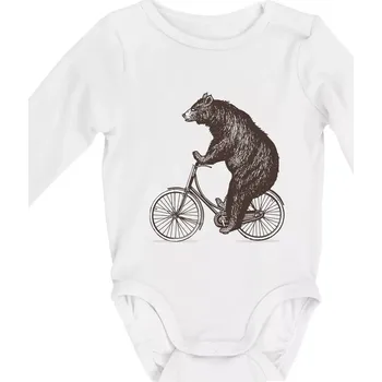 Kojenecký body Medvěd na kole - Body kojenecké s dlouhým rukávem - Dlouhý r. do 3 měs ( Bílá )