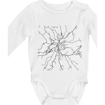 Černobílá mapa Vizovice - Body kojenecké s dlouhým rukávem - Dlouhý r. do 3 měs ( Bílá )