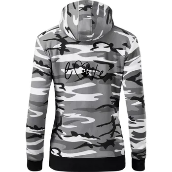 Dámská mikina Love nápis zvíře - Dámská mikina trendy zipper s kapucí - S ( Šedý maskáč )