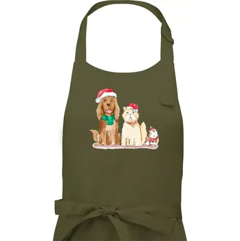Kuchyňská zástěra Veselé vánoce - pes, křeček a kočka - Dámská zástěra na vaření - Univerzální velikost ( Khaki )
