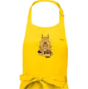 Kuchyňská zástěra Mallorca - katedrála a tramvaj - Dámská zástěra na vaření - Univerzální velikost ( Žlutá )