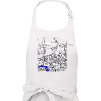 Kuchyňská zástěra Praha 18200 - Mapa s vodními toky - Dámská zástěra na vaření - Univerzální velikost ( Bílá )