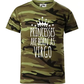 Chlapecké oblečení Princesses are born as Virgo - Panna - Dětské maskáčové triko - 104-110cm / 3-4 roky ( Zelený maskáč )