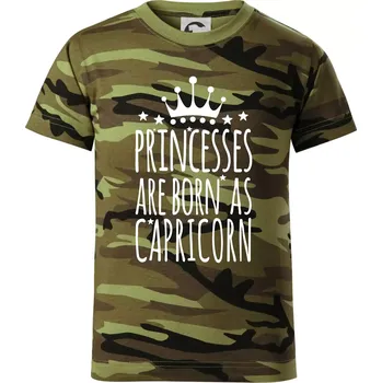 Princesses are born as Capricorn - Kozoroh - Dětské maskáčové triko - 146 cm/10 let ( Zelený maskáč )