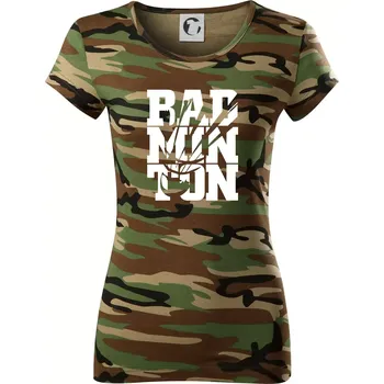 Dámské tričko Badminton nápis - Dámské maskáčové triko - XS ( Hnědý maskáč )
