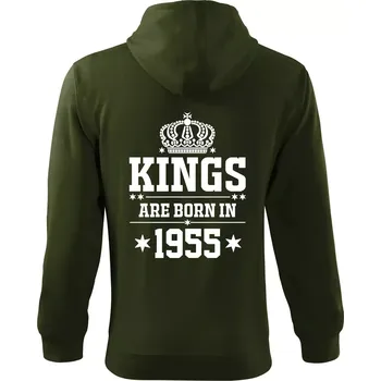 Pánská mikina Kings are born in 1955 - Mikina s kapucí na zip trendy zipper - M ( Military )
