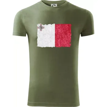 Pánské tričko Vlajka Malta okousaná - Viper FIT - Pánské zůžené tričko - 2XL ( Khaki )