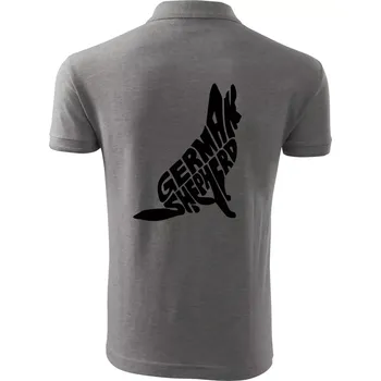 Pánská košile Německý ovčák sedící napis - Polokošile pánská Pique Polo 203 - 5XL ( Tmavě šedý melír )