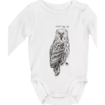 Kojenecký body Puštík vousatý great gray owl - Body kojenecké s dlouhým rukávem - Dlouhý r. do 3 měs ( Bílá )