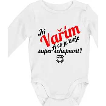 Já vařím - tvoje superschopnost? šikmý nápis - Body kojenecké s dlouhým rukávem - Dlouhý r. do 3 měs ( Bílá )