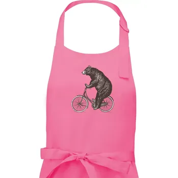 Kuchyňská zástěra Medvěd na kole - Dámská zástěra na vaření - Univerzální velikost ( Růžová )