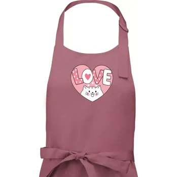 Kuchyňská zástěra Kočka love - růžové srdce - Dámská zástěra na vaření - Univerzální velikost ( Starorůžová )