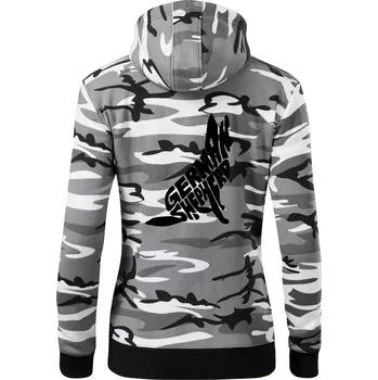 Dámská mikina Německý ovčák sedící napis - Dámská mikina trendy zipper s kapucí - XS ( Šedý maskáč )