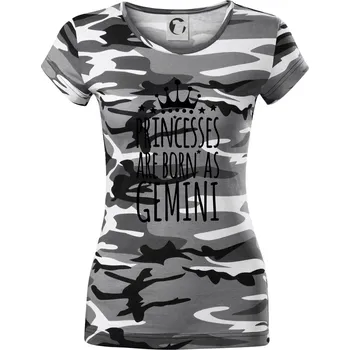 Dámské tričko Princesses are born as Gemini - Blíženci - Dámské maskáčové triko - L ( Šedý maskáč )