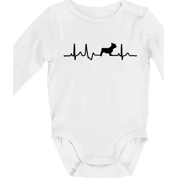EKG Francouzský buldoček z boku - Body kojenecké s dlouhým rukávem - Dlouhý r. 3-6 měs ( Bílá )