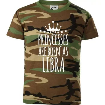 Princesses are born as Libra - Váhy - Dětské maskáčové triko - 104-110cm / 3-4 roky ( Hnědý maskáč )