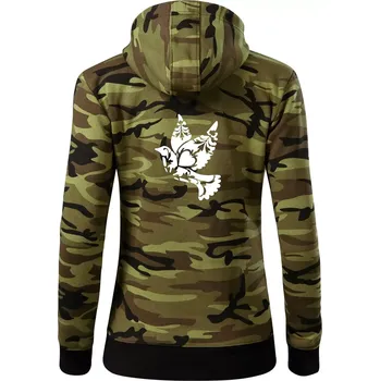 Dámská mikina Ptáček vzorovaný - Dámská mikina trendy zipper s kapucí - XS ( Zelený maskáč )