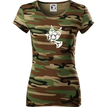 Dámské tričko Ptáček vzorovaný - Dámské maskáčové triko - XS ( Hnědý maskáč )