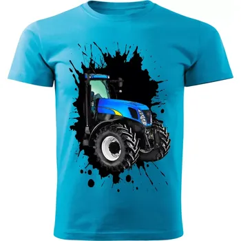Pánské tričko Pánské tričko s traktorem New Holland T7070 tyrkysové (tričko s traktorem)