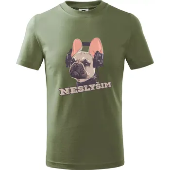 Francouzský buldoček neslyším - Tričko dětské bavlněné - 134 cm/8 let ( Khaki )