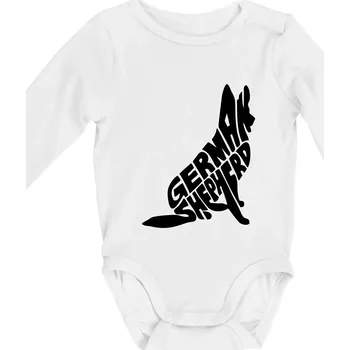 Kojenecký body Německý ovčák sedící napis - Body kojenecké s dlouhým rukávem - Dlouhý r. do 3 měs ( Bílá )