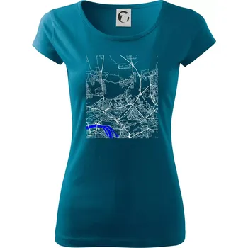 Praha 18200 - Mapa s vodními toky - Dámské triko Pure - M ( Petrolejová )